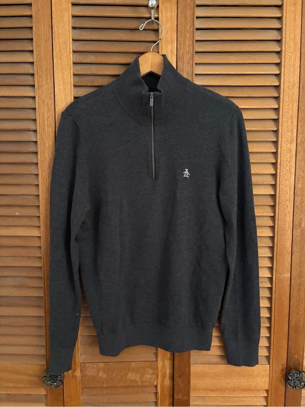 Original Penguin Men's Dark Charcoal Half-Zip Sweater size s 100% cotton